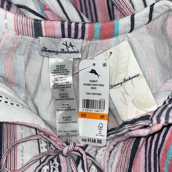 Tommy Bahama Mykonos Stripe Tiered Coverup Dress Coral Multicolor Size Small NWT - Picture 5 of 11